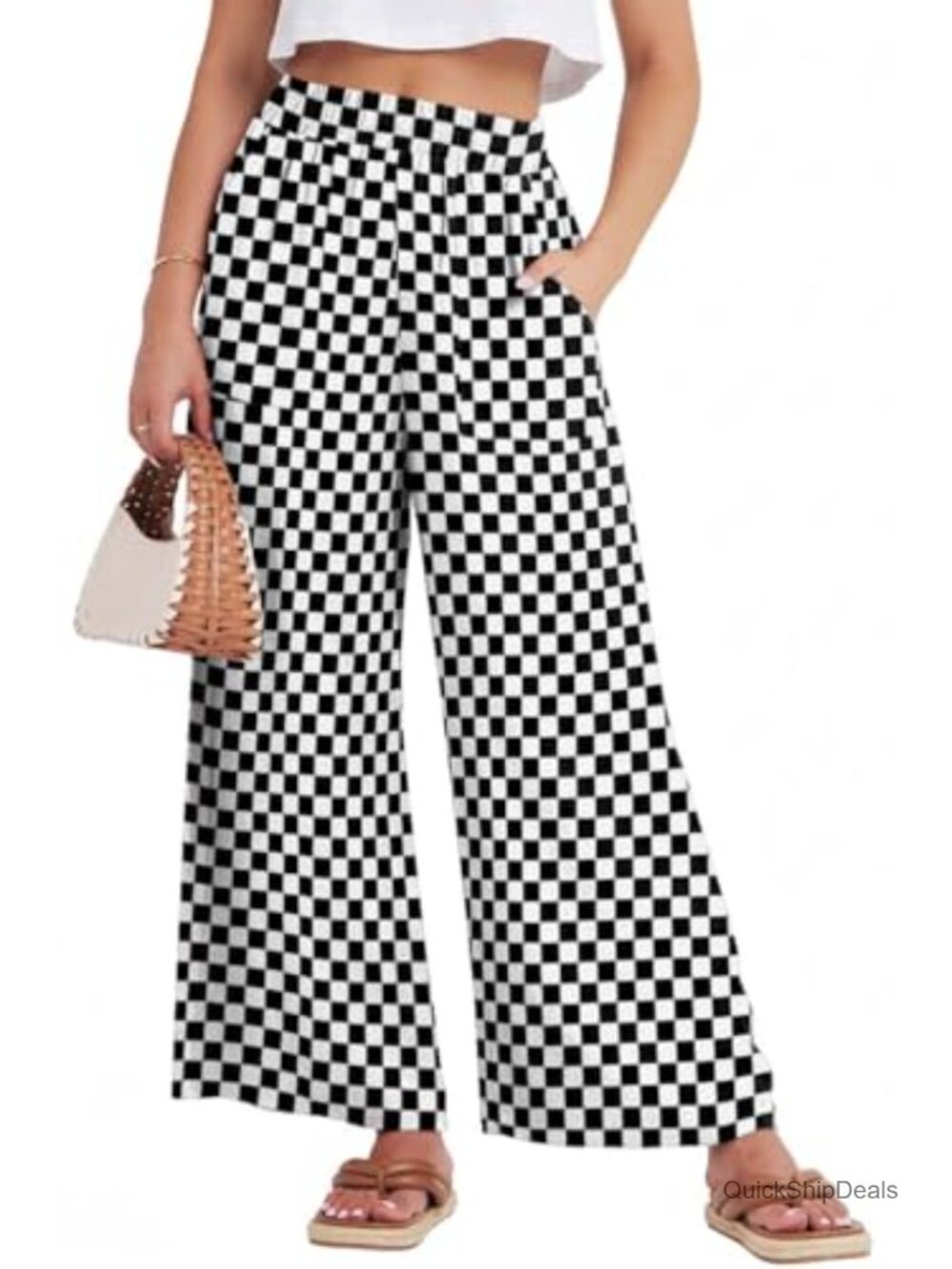 Wide Leg Ponte Pants with Pockets High Waisted
